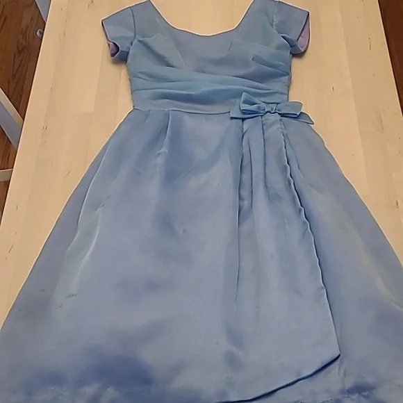 VTG 1950s Handmade Fit n' Flare Layered Blue Short Sleeved Cocktail Dress - Picture 1 of 17